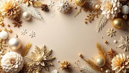 Elegant holiday decor arrangement festive celebration image luxurious environment top-down view seasonal aesthetics