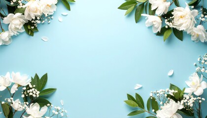 Floral arrangement design creative space digital background light blue aesthetic close-up view nature concept