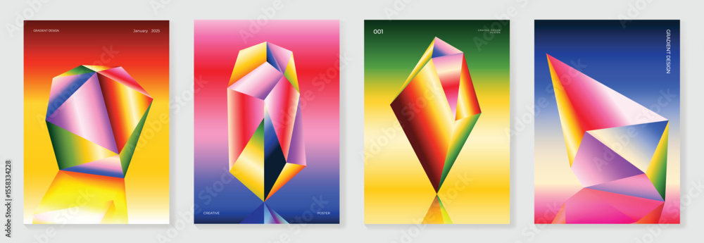 Aufkleber modern gradient prism poster background vector set. cover template with vibrant perspective geometri