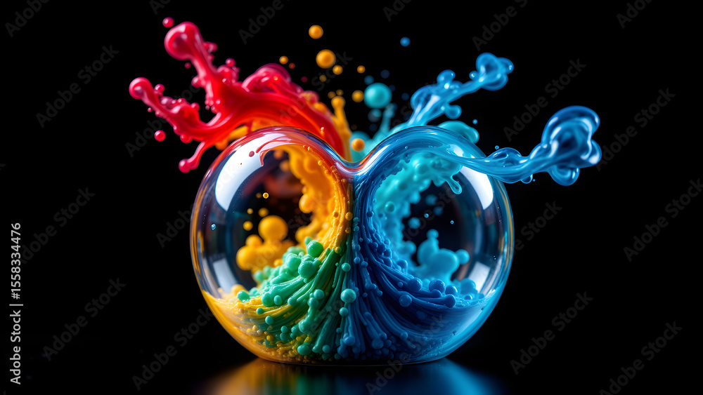 Aufkleber swirling dyes expand in a mesmerizing display of color and form. black backdrop, soft light, fluid a
