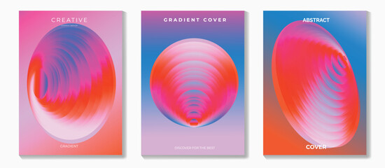 Naklejka na ściany i meble Modern gradient prism poster background vector set. Cover template with vibrant perspective geometric prism shapes different. Ideal design for social media, cover, banner, flyer.