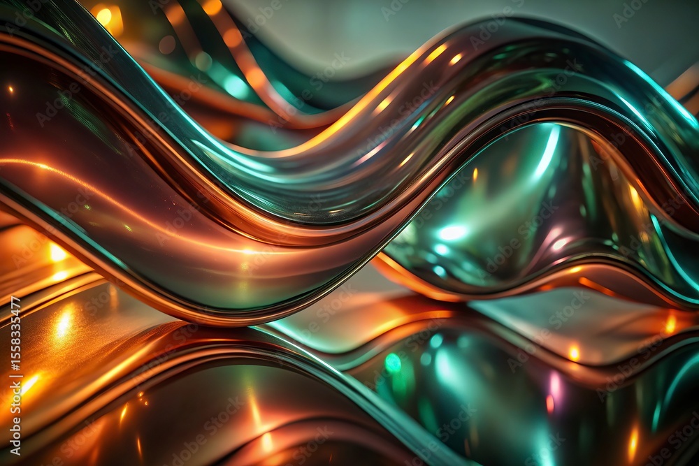 Aufkleber abstract color glass wave on a 3d render close up of a shiny metallic wavy shape on a white backgrou