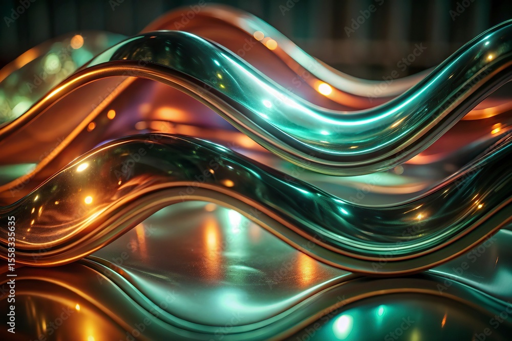 Aufkleber abstract color glass wave on a 3d render close up of a shiny metallic wavy shape on a white backgrou