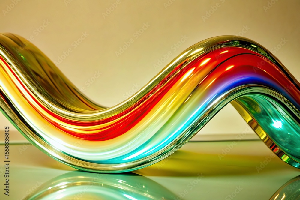 Poster abstract color glass wave on a 3d render close up of a shiny metallic wavy shape on a white backgrou