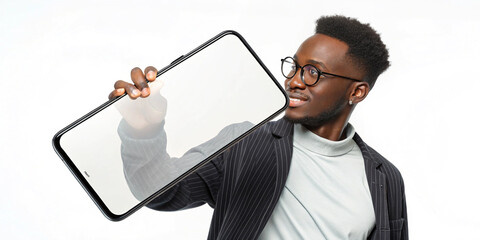 An African American Man Demonstrating a Transparent Phone in a Contemporary Environment