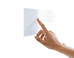  Finger hovering and pressing transparent virtual button in minimalistic setting