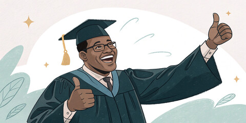 A Happy Man in Academic Regalia Giving a Thumbs Up Celebrating Achievement and Success