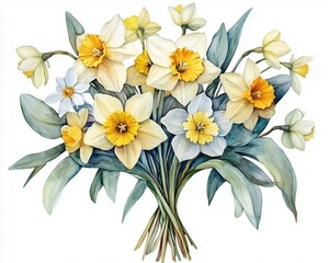 Spring Daffodil Bouquet Illustration — Botanical Watercolor Art