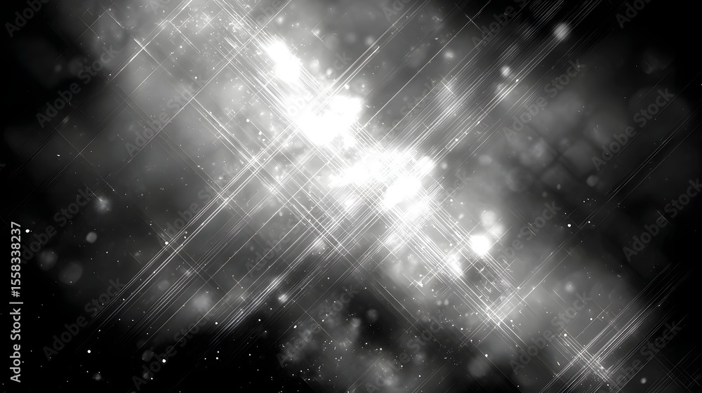 Poster abstract black and white background with shimmering light effects and soft bokeh for creative use