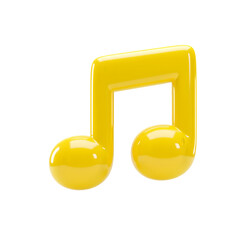 Bright yellow 3d musical eighth note symbol isolated on white background
