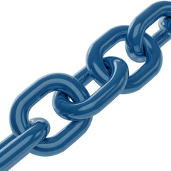 Shiny blue chain links connected together on a white background