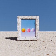 Framed painting of whimsical moon phases in dreamy pastel colors