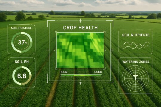 Augmented Reality Crop Monitoring Over Farmland with Soil Moisture, pH, Nutrient, and Watering Data Visualization