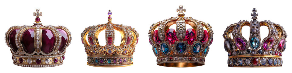 Fototapeta premium Collection of crown jewels, isolated on a transparent background