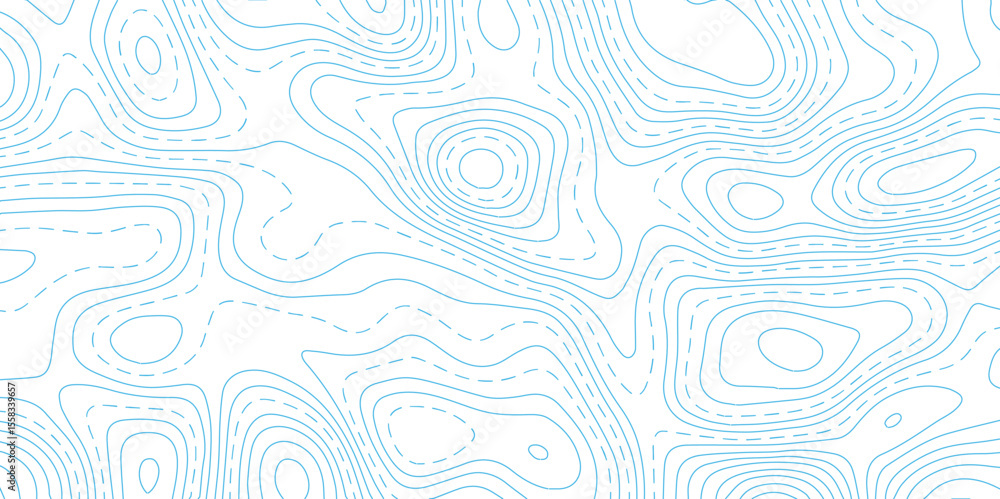 Poster abstract blue topography map background with seamless contour line texture.