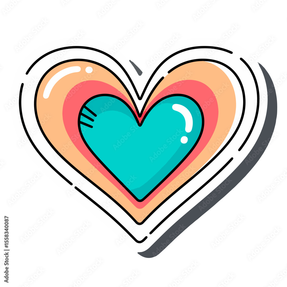 Poster heart vector image editable with bright turquoise and soft shadow lines, this icon is suitable for m