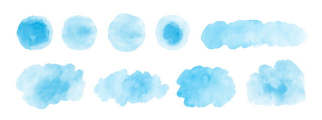 Blue watercolor abstract background, form, design element. Colorful hand painted texture, wash. Abstract clouds, sea, water imitation. Old wall, concrete, marble, stone texture. Brush stroke.