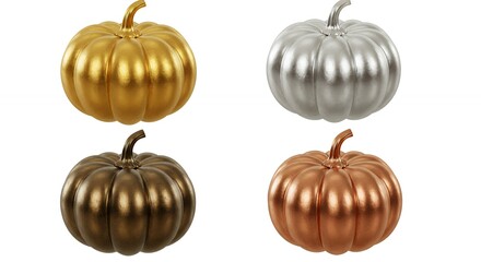 Four metallic decorative pumpkins