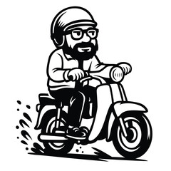 Cool Man Riding Classic Underbone Bike.eps