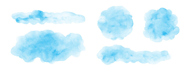 Blue watercolor abstract background, form, design element. Colorful hand painted texture, wash. Abstract clouds, sea, water imitation. Old wall, concrete, marble, stone texture. Brush stroke.