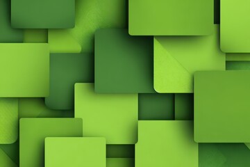Abstract geometric composition featuring layered green square shapes on a textured background
