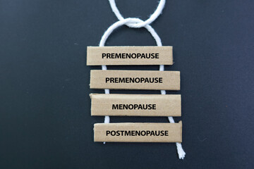 arrangement of colored paper with the words Premenopause, Perimenopause, Menopause and...