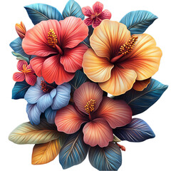 Obraz premium Vibrant Hibiscus Blooms: A Colorful Floral Arrangement Celebrating Tropical Beauty and Nature's Artistry