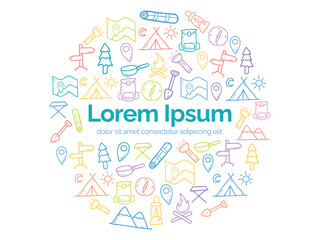 Background or pattern with Adventure theme. With doodle style. For layout, website, graphic design.