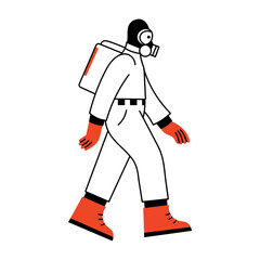 A hand drawn illustration depicting a character wearing a protective suit
