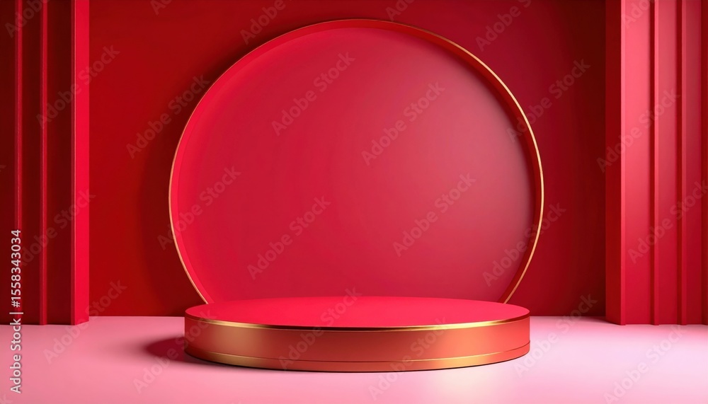Poster showcase action in a minimalist red circular stage studio setting digital art clean background vibra