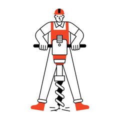Obraz premium A sketchy style illustration showing a character using a jackhammer 