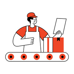 A drawing style illustration showing a factory worker
