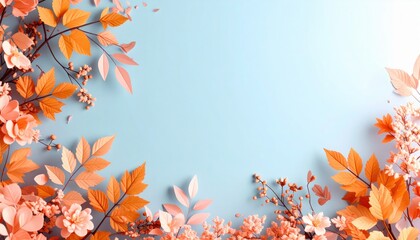 Autumn leaves and blossoms nature scene floral arrangement warm colors aesthetic viewpoint seasonal concept