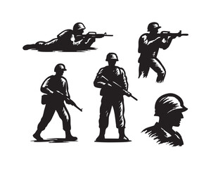 military soldier action poses vector set