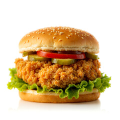 Golden Fried Chicken Burger On Bun