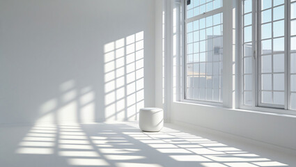 Obraz premium Sunlit Room with Window Grid Shadows and Clean Aesthetic – Minimalist Design Photo