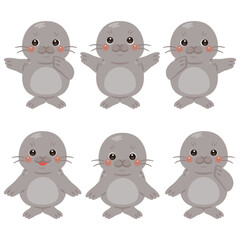 指さしをするアザラシのキャラクターイラストセット