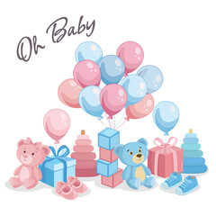 Gender reveal Pink and blue baby toys decorations greeting card Boy or girl
