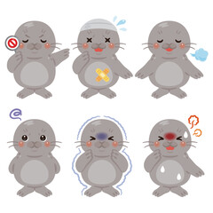 様々な状態のアザラシのキャラクターイラストセット
