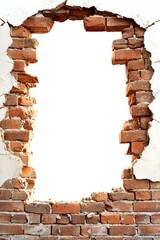 A weathered brick wall with a large opening, symbolizing fracture and potential, representing the idea of breaking barriers and new opportunities in creative expression.
