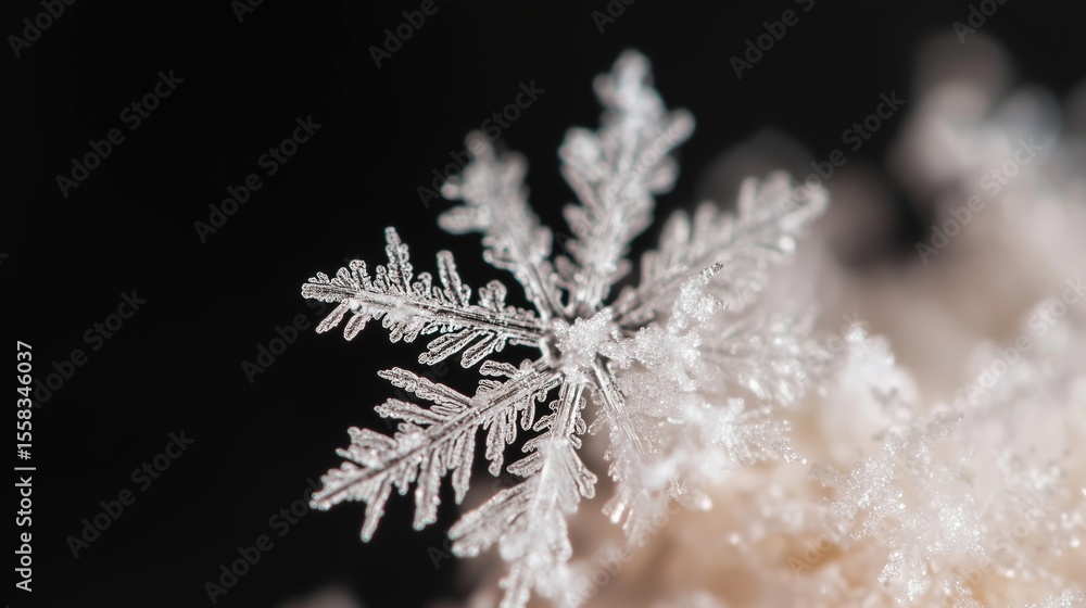 Poster close-up view of a delicate snowflake showcasing intricate patterns on a cold winter day