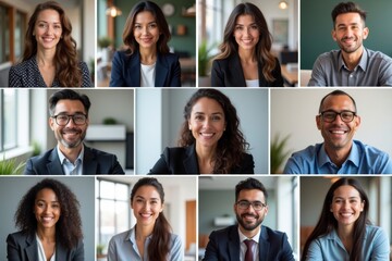 Collage of Diverse Business Professionals in Virtual Video Conference Meeting: A Professional Team Headshot Photoshoot