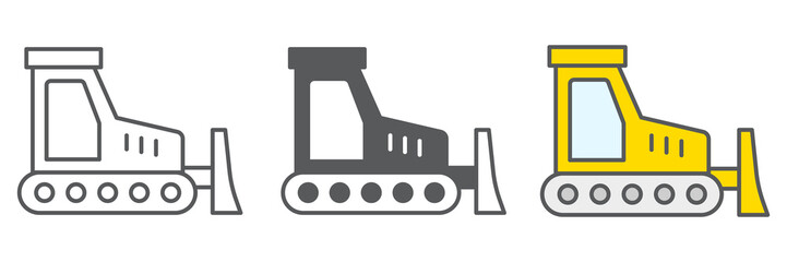 Bulldozer icon collection, construction and vehicle, bulldozer sign vector set graphics, editable stroke linear icon, eps 10