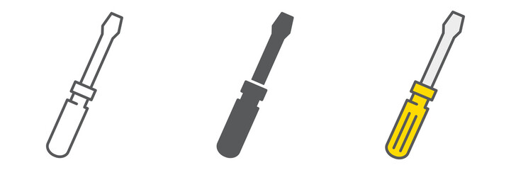 Screwdriver icon collection, construction and tool, service sign vector set graphics, editable stroke linear icon, eps 10