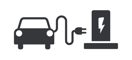 Isolated pictogram sign charging station for EV car, electric vehicle parking sign label