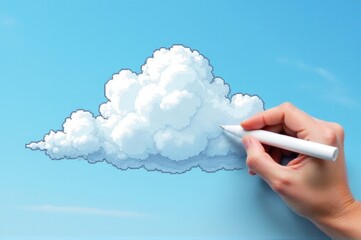 A person creating art by drawing clouds on a piece of paper, perfect for illustrations and creative concepts