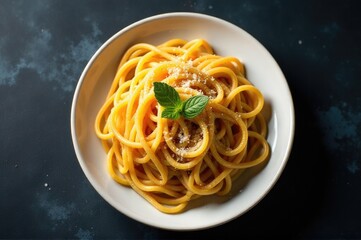 A delicious plate of pasta served with a sprinkle of parmesan cheese