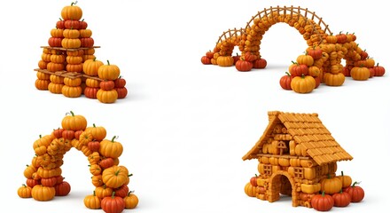 Pumpkin structures decorative autumnal designs