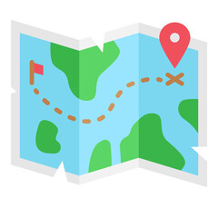 Adventure map icon with location marker on folded paper