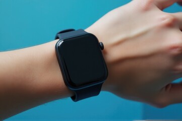 Close-up of a person holding a smartwatch, a device for tracking health and fitness